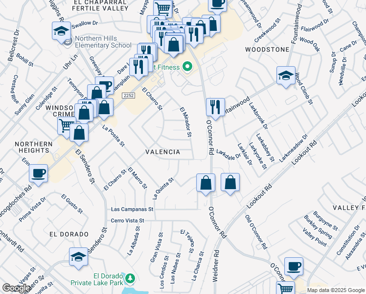 map of restaurants, bars, coffee shops, grocery stores, and more near 5139 El Capitan Street in San Antonio