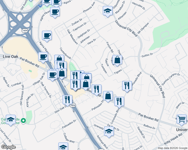map of restaurants, bars, coffee shops, grocery stores, and more near 102 Buckingham Village Street in Universal City