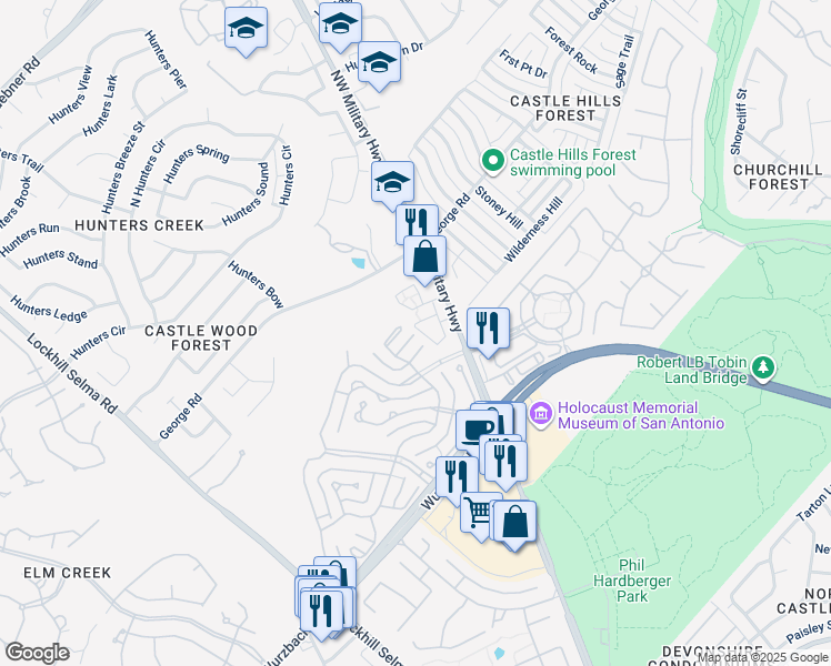map of restaurants, bars, coffee shops, grocery stores, and more near 122 Umbria in San Antonio