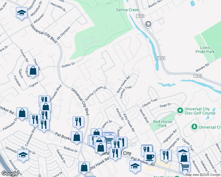 map of restaurants, bars, coffee shops, grocery stores, and more near 205 Sunrise Canyon Drive in Universal City