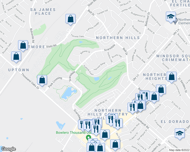 map of restaurants, bars, coffee shops, grocery stores, and more near 4266 Putting Green in San Antonio