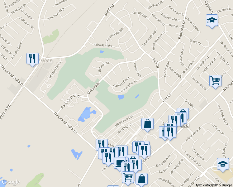 map of restaurants, bars, coffee shops, grocery stores, and more near 4266 Putting Green in San Antonio