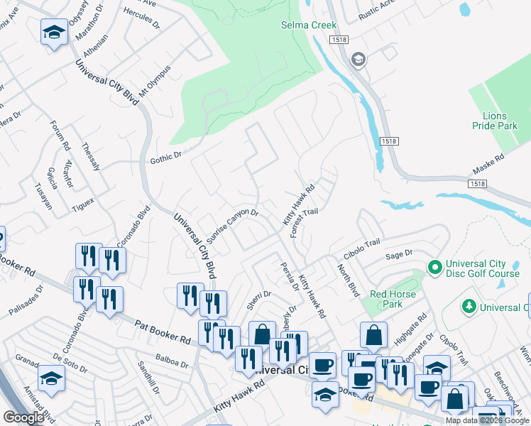 map of restaurants, bars, coffee shops, grocery stores, and more near 205 Sunrise Canyon Drive in Universal City