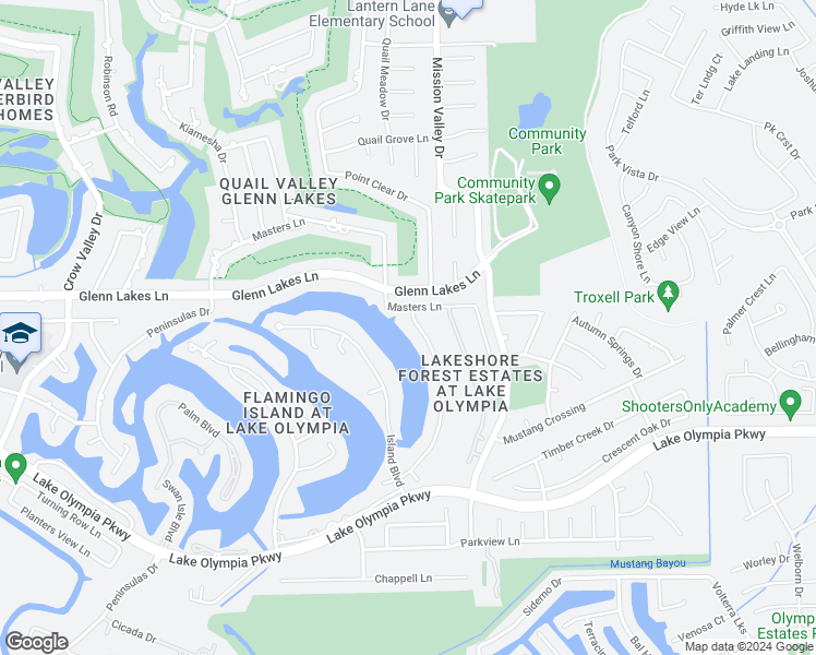 map of restaurants, bars, coffee shops, grocery stores, and more near 4114 Lakeshore Forest Drive in Missouri City