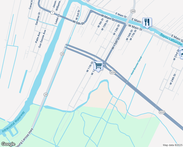 map of restaurants, bars, coffee shops, grocery stores, and more near 500-566 West 13th Street in Larose