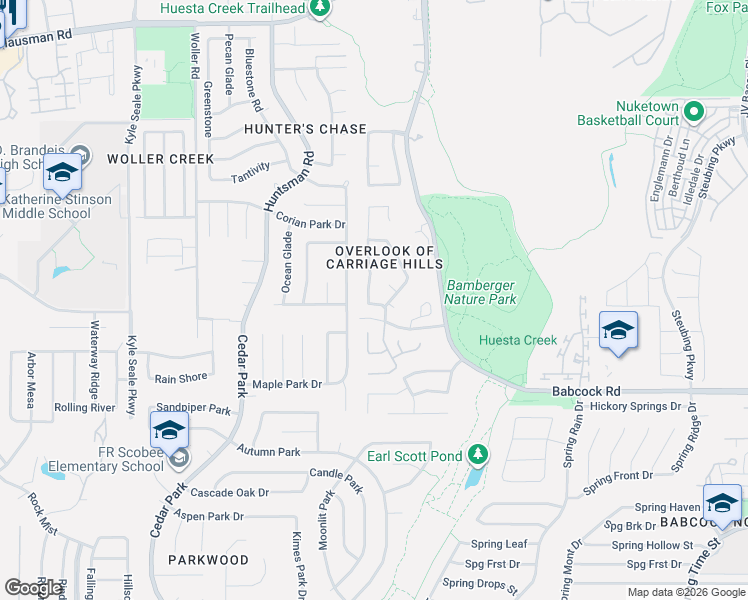map of restaurants, bars, coffee shops, grocery stores, and more near 7406 Carriage Pass in San Antonio