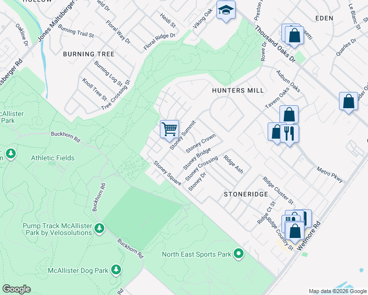 map of restaurants, bars, coffee shops, grocery stores, and more near 3319 Stoney Star in San Antonio