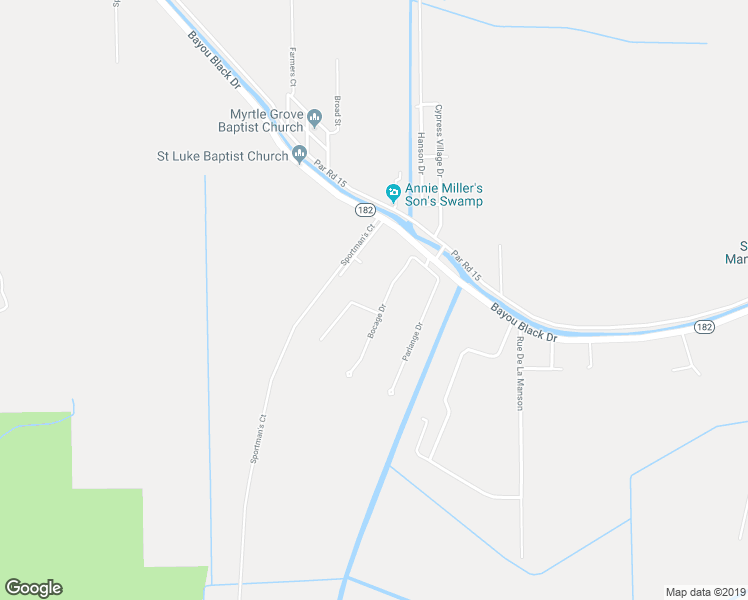 map of restaurants, bars, coffee shops, grocery stores, and more near 114 Bocage Drive in Houma