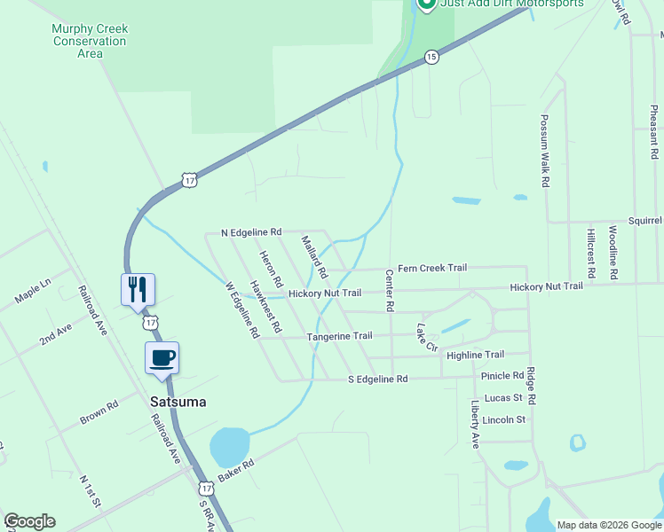map of restaurants, bars, coffee shops, grocery stores, and more near 319 Fern Creek Trail in Satsuma