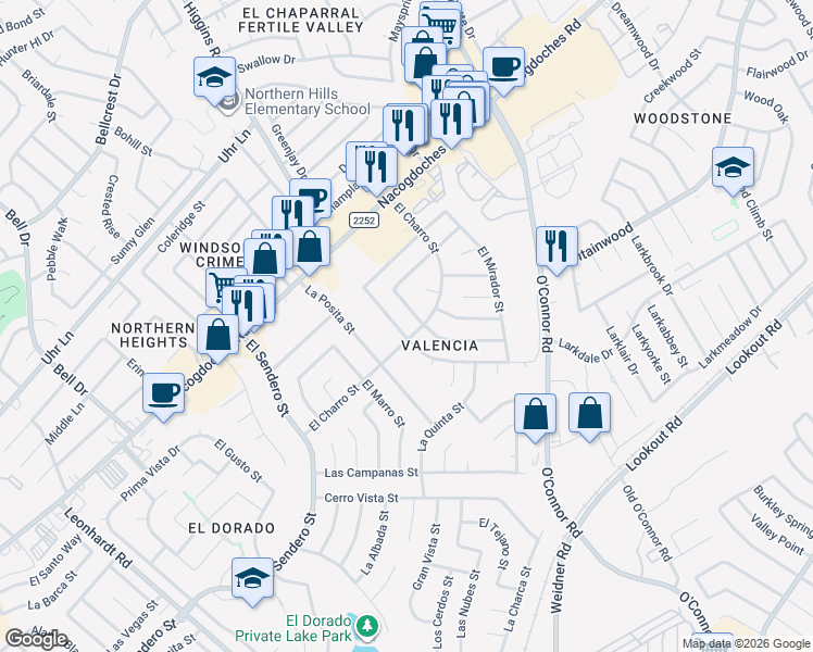 map of restaurants, bars, coffee shops, grocery stores, and more near 5043 Hacienda Drive in San Antonio