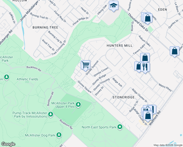 map of restaurants, bars, coffee shops, grocery stores, and more near 3319 Stoney Star in San Antonio