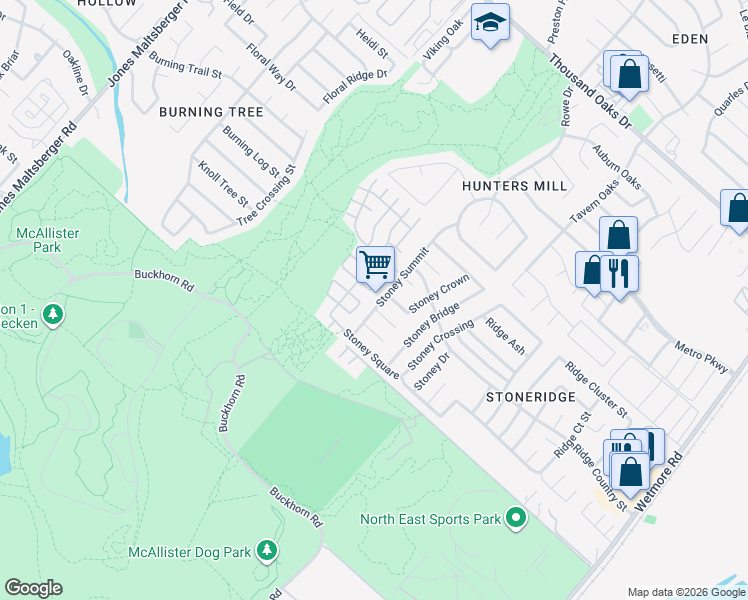map of restaurants, bars, coffee shops, grocery stores, and more near 12039 Stoney Summit in San Antonio