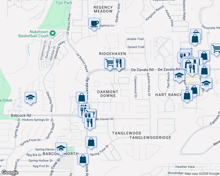 map of restaurants, bars, coffee shops, grocery stores, and more near 6311 Stable Farm in San Antonio