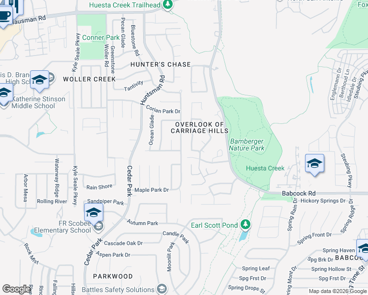 map of restaurants, bars, coffee shops, grocery stores, and more near 7406 Carriage Pass in San Antonio