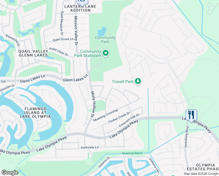 map of restaurants, bars, coffee shops, grocery stores, and more near 4119 Freedom Tree Drive in Missouri City