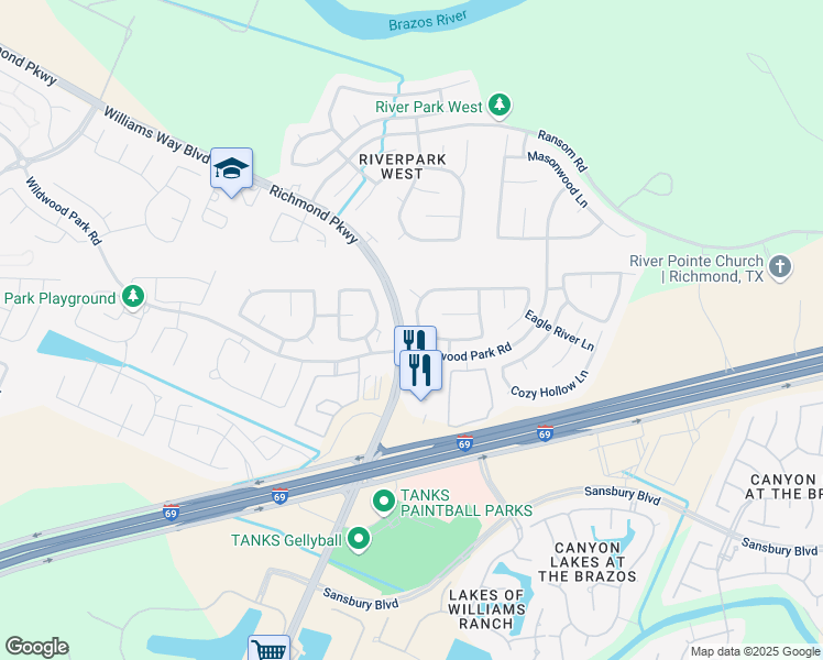map of restaurants, bars, coffee shops, grocery stores, and more near 1911 Sequoia Trail Lane in Richmond