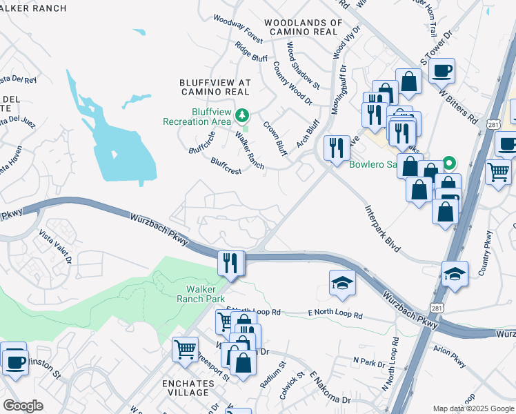 map of restaurants, bars, coffee shops, grocery stores, and more near 12803 West Avenue in San Antonio