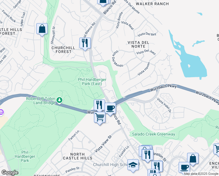 map of restaurants, bars, coffee shops, grocery stores, and more near 13030 Blanco Road in San Antonio