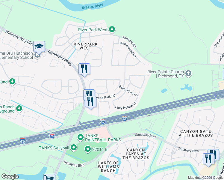 map of restaurants, bars, coffee shops, grocery stores, and more near 1903 Palmetto Glen Lane in Richmond