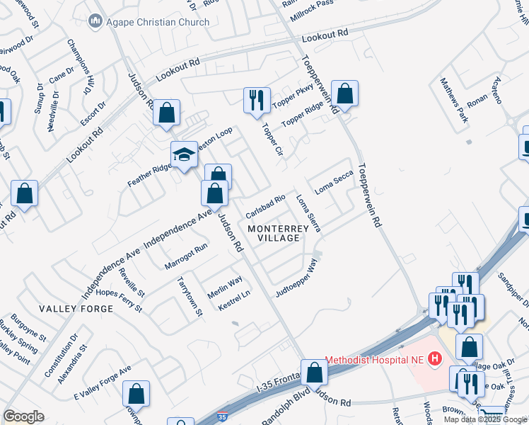 map of restaurants, bars, coffee shops, grocery stores, and more near 6627 Clovis Court in San Antonio