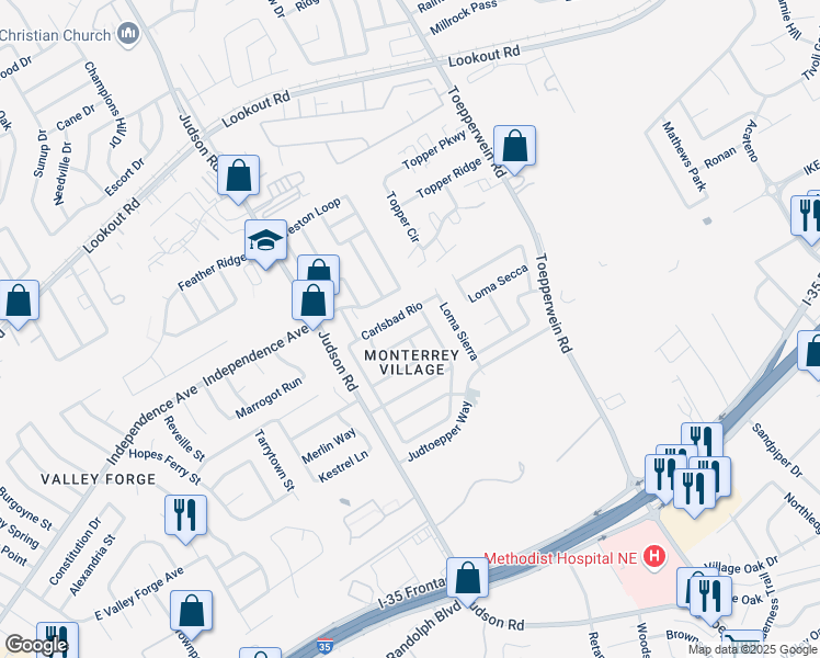 map of restaurants, bars, coffee shops, grocery stores, and more near 6707 Clovis Court in San Antonio