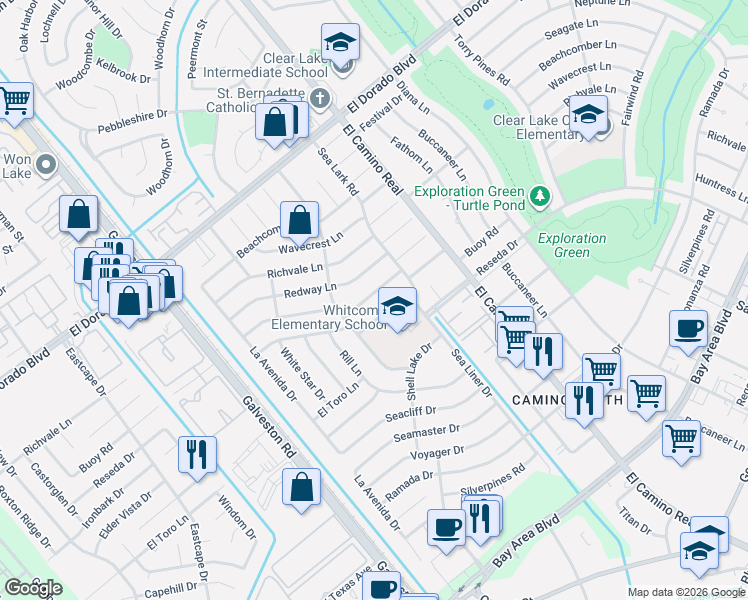 map of restaurants, bars, coffee shops, grocery stores, and more near 910 Buoy Road in Houston