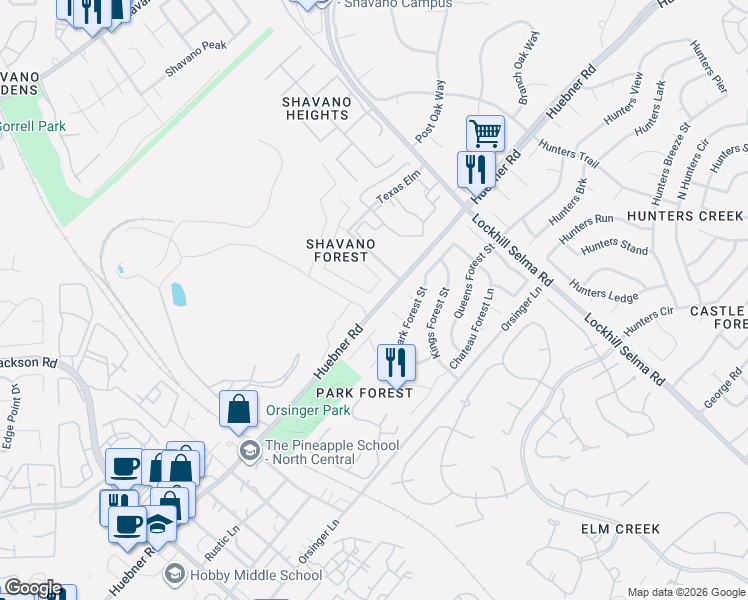 map of restaurants, bars, coffee shops, grocery stores, and more near 3914 Forest Creek in San Antonio