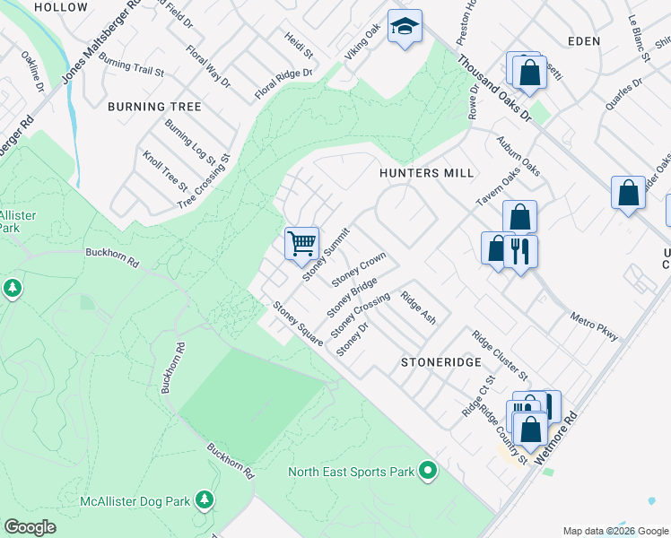 map of restaurants, bars, coffee shops, grocery stores, and more near 3319 Stoney Star in San Antonio