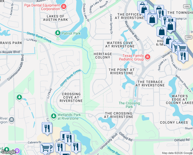 map of restaurants, bars, coffee shops, grocery stores, and more near 4906 Cypress Spring Drive in Missouri City