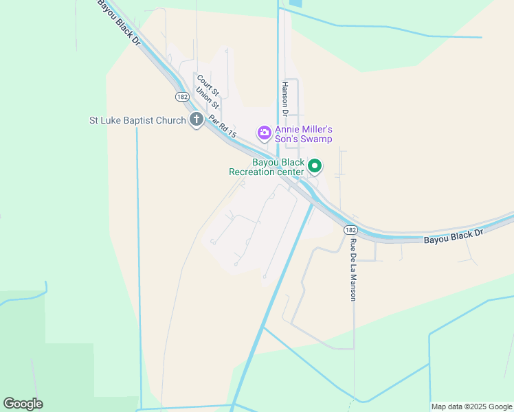 map of restaurants, bars, coffee shops, grocery stores, and more near 114 Bocage Drive in Houma