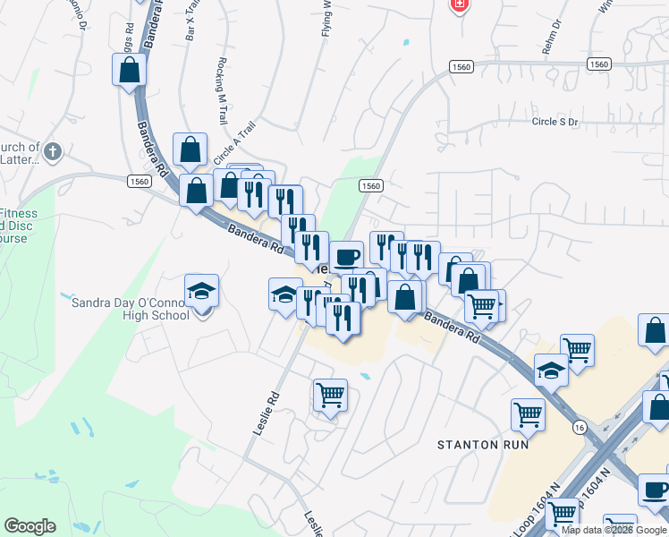 map of restaurants, bars, coffee shops, grocery stores, and more near in Helotes