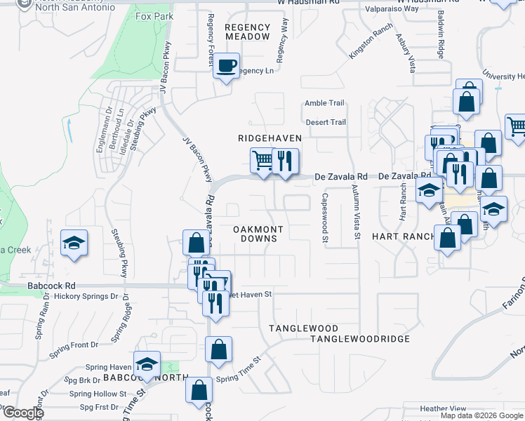 map of restaurants, bars, coffee shops, grocery stores, and more near in Shavano Park