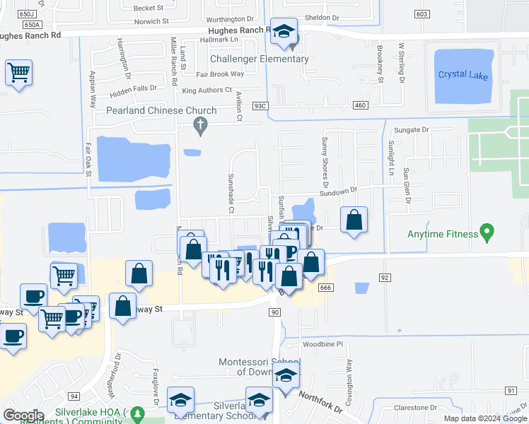 map of restaurants, bars, coffee shops, grocery stores, and more near 9601 Summer Breeze Drive in Pearland