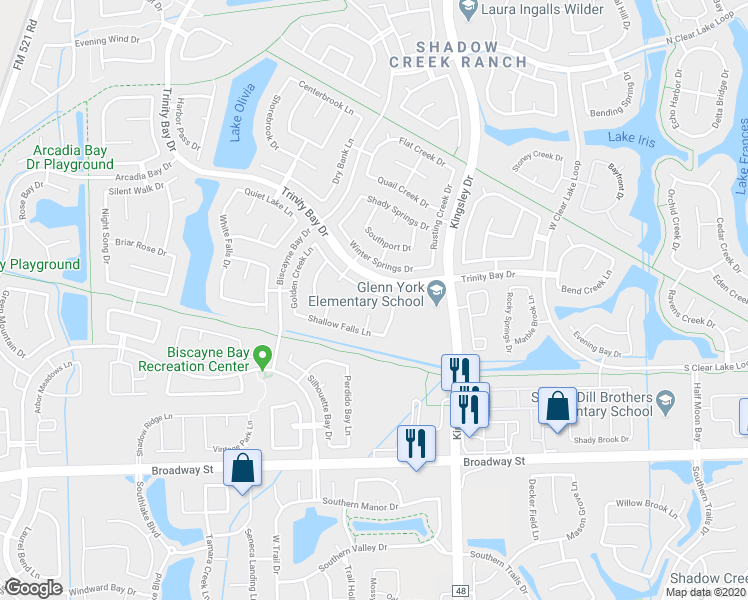 map of restaurants, bars, coffee shops, grocery stores, and more near 12906 Meadow Springs Drive in Pearland