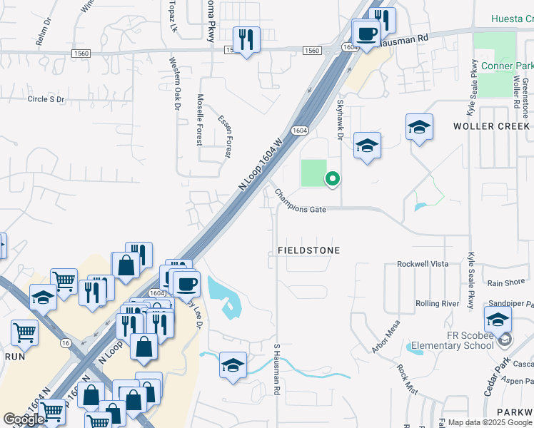 map of restaurants, bars, coffee shops, grocery stores, and more near 12011 South Hausman Road in San Antonio