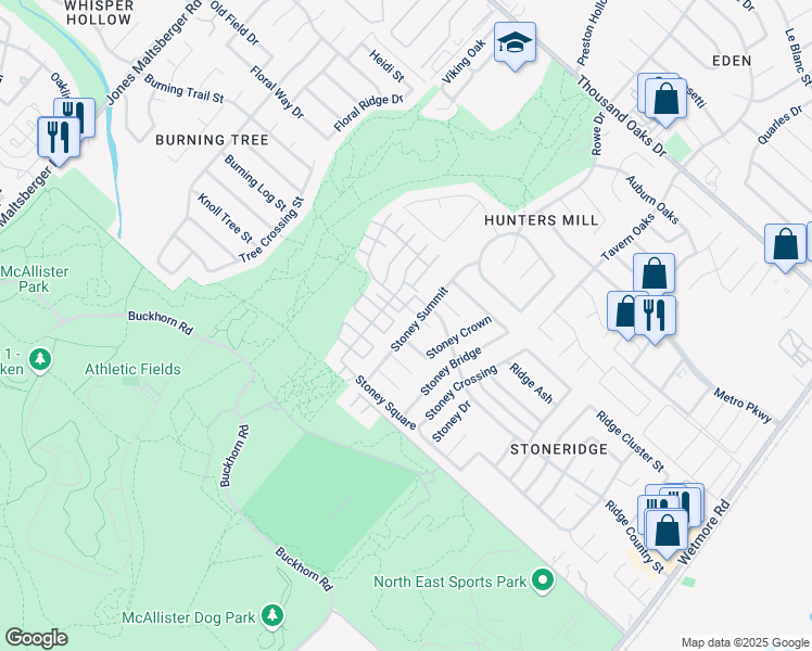map of restaurants, bars, coffee shops, grocery stores, and more near 12079 Stoney Summit in San Antonio