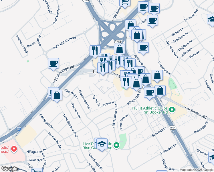 map of restaurants, bars, coffee shops, grocery stores, and more near 7828 Pat Booker Road in Live Oak