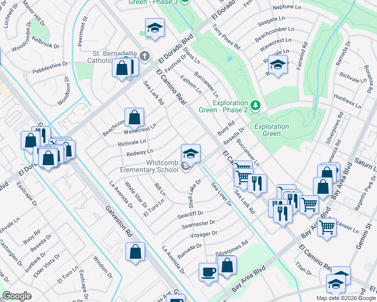 map of restaurants, bars, coffee shops, grocery stores, and more near 959 Buoy Road in Houston