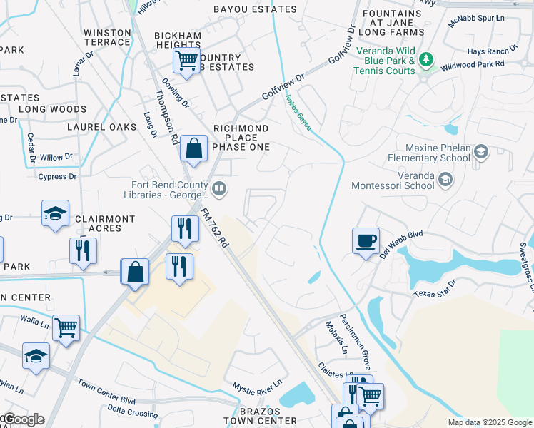 map of restaurants, bars, coffee shops, grocery stores, and more near 24500 Wildwood Park Road in Richmond