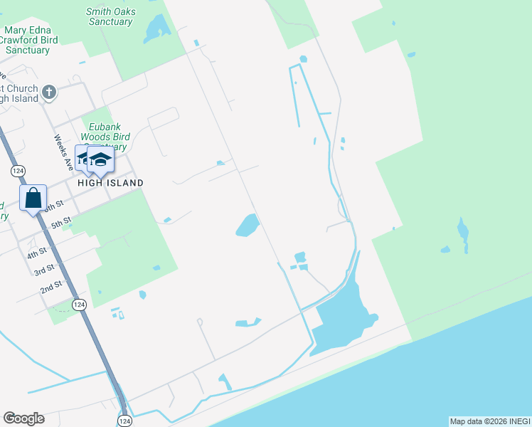 map of restaurants, bars, coffee shops, grocery stores, and more near 1202 East Mexico Road in Bolivar Peninsula