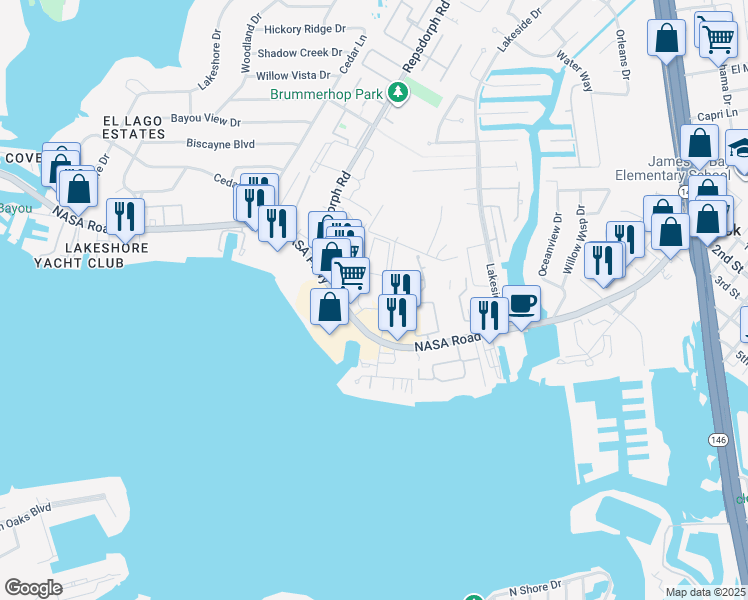 map of restaurants, bars, coffee shops, grocery stores, and more near 3010 East Nasa Parkway in Seabrook