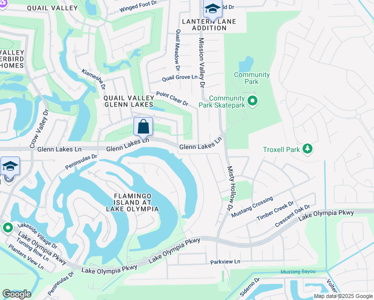 map of restaurants, bars, coffee shops, grocery stores, and more near 1918 Glenn Lakes Lane in Missouri City