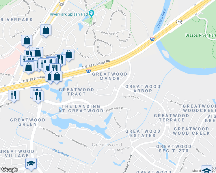map of restaurants, bars, coffee shops, grocery stores, and more near 1983 Birnam Glen Drive in Sugar Land