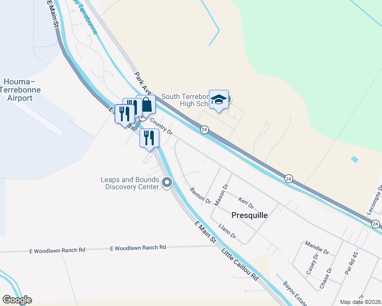 map of restaurants, bars, coffee shops, grocery stores, and more near 3900-3984 Country Drive in Terrebonne