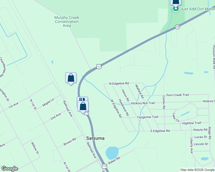 map of restaurants, bars, coffee shops, grocery stores, and more near 264 West Edgeline Road in Satsuma