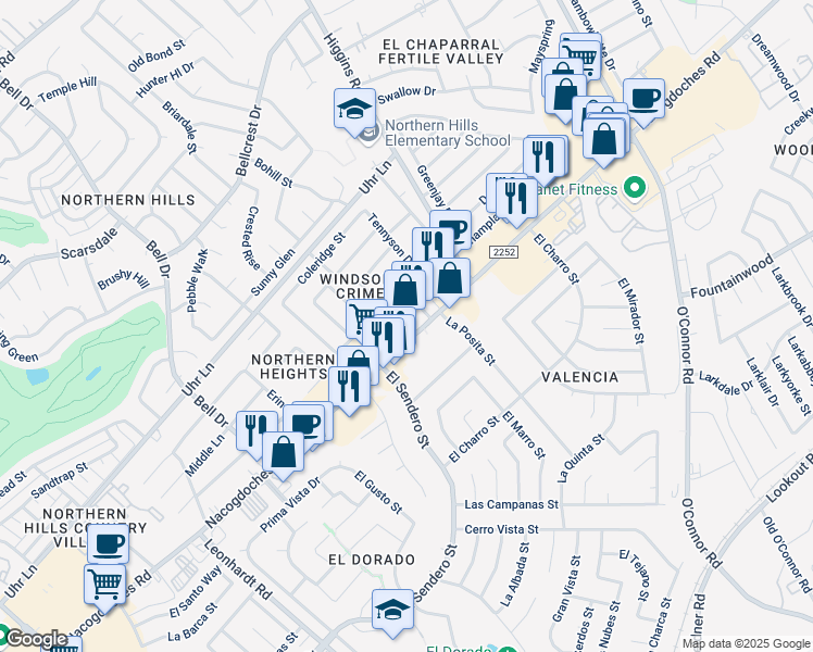 map of restaurants, bars, coffee shops, grocery stores, and more near 13227 Nacogdoches Road in San Antonio