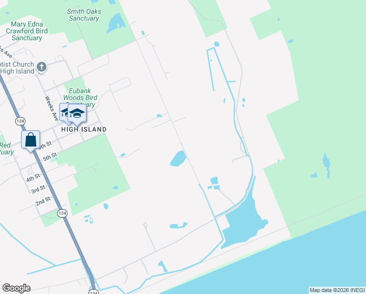 map of restaurants, bars, coffee shops, grocery stores, and more near 1202 East Mexico Road in Bolivar Peninsula