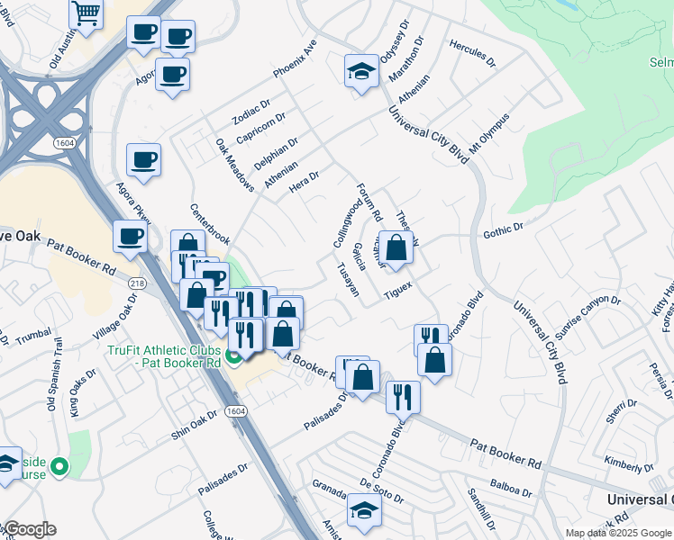 map of restaurants, bars, coffee shops, grocery stores, and more near 13347 Tusayan in Universal City