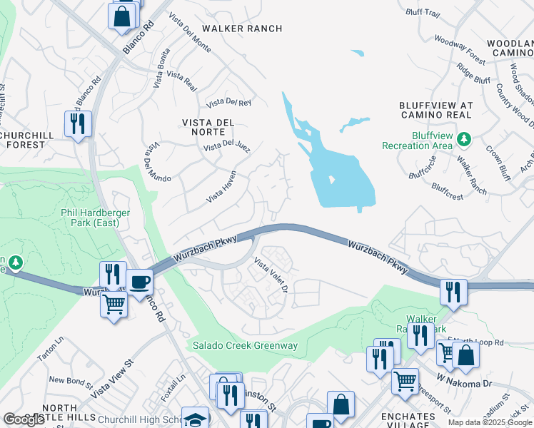 map of restaurants, bars, coffee shops, grocery stores, and more near 13000 Vista Del Norte in San Antonio