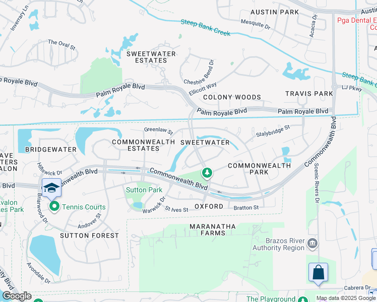 map of restaurants, bars, coffee shops, grocery stores, and more near 66 Hessenford Street in Sugar Land